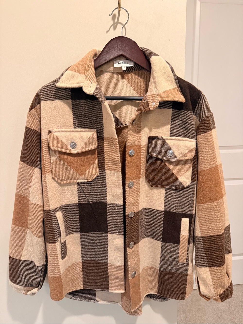 Women’s Brown Plaid Wool-Blend Shacket